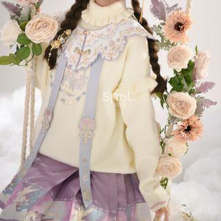Mock-neck Embroidered Frill Trim Sweater
