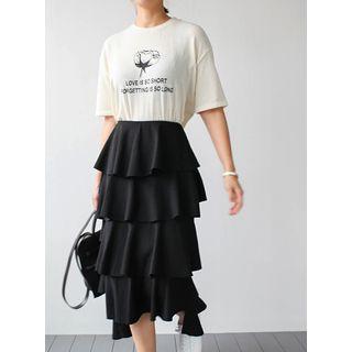 Wool Blend Flower Print Round-neck T-shirt