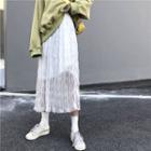 Crinkled Midi A-line Skirt White - One Size