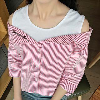 3/4-sleeve Mock Two Piece Shirt