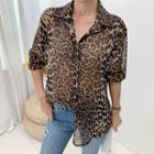 Leopard Sheer Blouse Brown - One Size