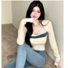 Set: Two-tone Cropped Camisole Top + Long-sleeve Shrug Set Of 2 - Camisole Top & Shrug - White - One Size