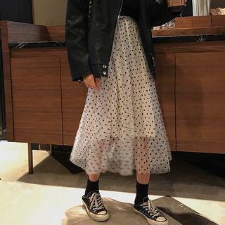 Dotted Sheer Midi Skirt Black Dot - White - One Size