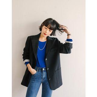 Plus Size Striped-lining Longline Blazer