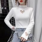 Mock-neck Beaded Cutout T-shirt