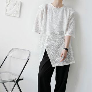 Short Sleeve Asymmetrical Embossed T-shirt