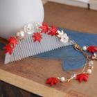 Leaf Flower Hair Comb Red - One Size