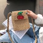 Cherry Applique Straw Crossbody Bag Khaki - One Size
