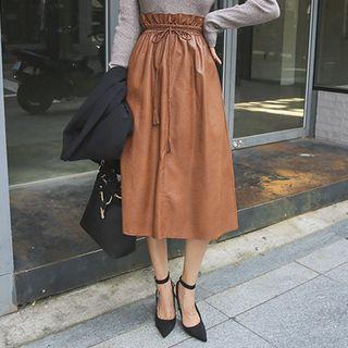 Faux-leather A-line Midi Skirt With Tassel