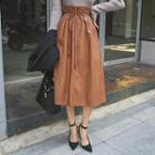 Faux-leather A-line Midi Skirt With Tassel