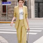 Set: Elbow-sleeve Double Breasted Blazer + Wide-leg Dress Pants