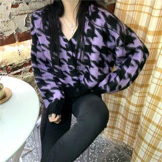 Houndstooth Cardigan Purple & Black - One Size