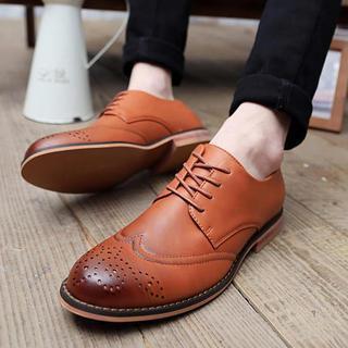 Genuine Leather Wing-tip Oxford Shoes