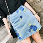 Printed Denim Skirt