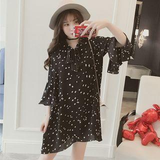 Star Print 3/4-sleeve Chiffon Dress