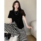 Asymmetrical Crop T-shirt / Argyle Wide-leg Pants