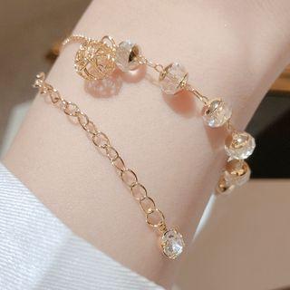 Crystal Bead Bracelet Transparent & Gold - One Size