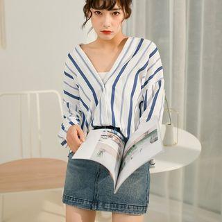 Long-sleeve Striped Buttoned Top