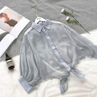 Plain Collared Single-breasted Light Blouse