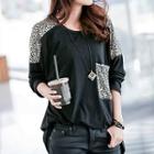 Leopard Print Panel Long-sleeve T-shirt