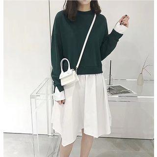 Long-sleeve A-line Mock Two-piece Dress