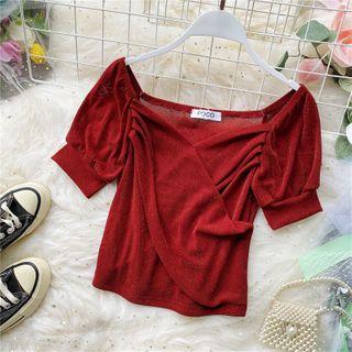 V-neck Short-sleeve Glitter Blouse