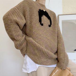 Crescent Print Sweater Khaki - One Size