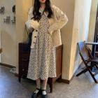 Cable Knit Jacket / Round-neck Floral Dress
