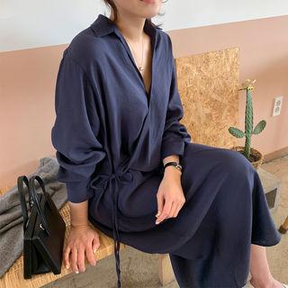 V-neck Wrap-front Long Dress