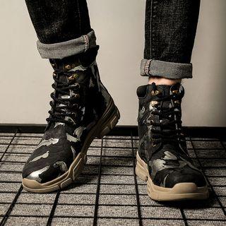 Genuine-leather Printed Fleece-lined Short Boots