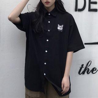 Dog Embroidered Short-sleeve Shirt