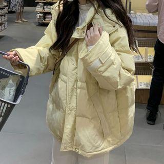 Plain Hooded Padded Jacket 5908 - Padded - Beige - One Size