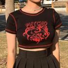 Short-sleeve Snake Print Cropped T-shirt