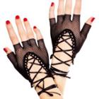 Lace Up Fingerless Fishnet Gloves