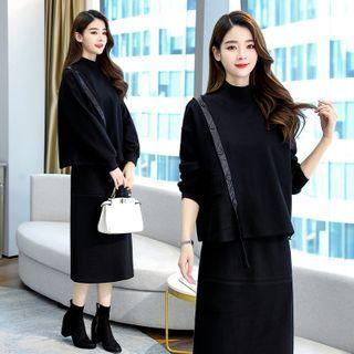 Set: Buttoned Sweater + Midi Straight-fit Skirt