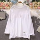 Long-sleeve Distressed Applique T-shirt White - One Size