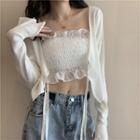 Ruffled Crinkle Bandeau / Tie-front Cropped Cardigan