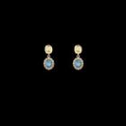 Faux Gem Drop Sterling Silver Ear Stud 1 Pair - S925 Silver Needle - Gold & Blue - One Size