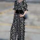 Puff-sleeve Floral Jumpsuit