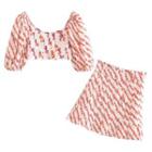 Flower Puff-sleeve Blouse / Mini A-line Skirt / Set