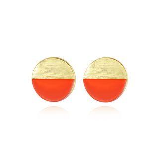 Sterling Silver Plated Gold Simple Geometric Two-color Round Stud Earrings Golden - One Size