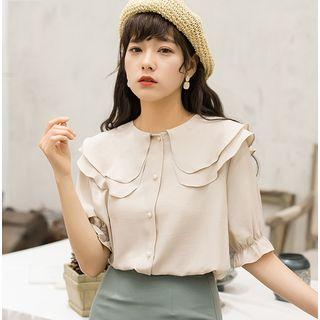 Elbow-sleeve Wide Collar Chiffon Shirt