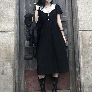 Contrast Sailor Collar Puff Sleeve A-line Dress