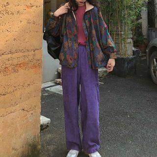Floral Pattern Zip Jacket / Wide-leg Pants