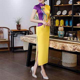 Color Block Cap-sleeve Cheongsam