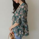 Floral-pattern Peplum Blouse