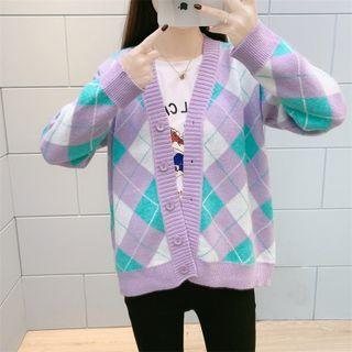 Argyle Cardigan Purple & White - One Size