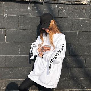 Lettering-sleeve Pocket-side Sweatshirt