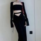 Strapless Crop Top / Long-sleeve Shrug / Maxi Pencil Skirt