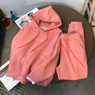 Set: Lettering Hoodie + Drawstring Waist Sweatpants